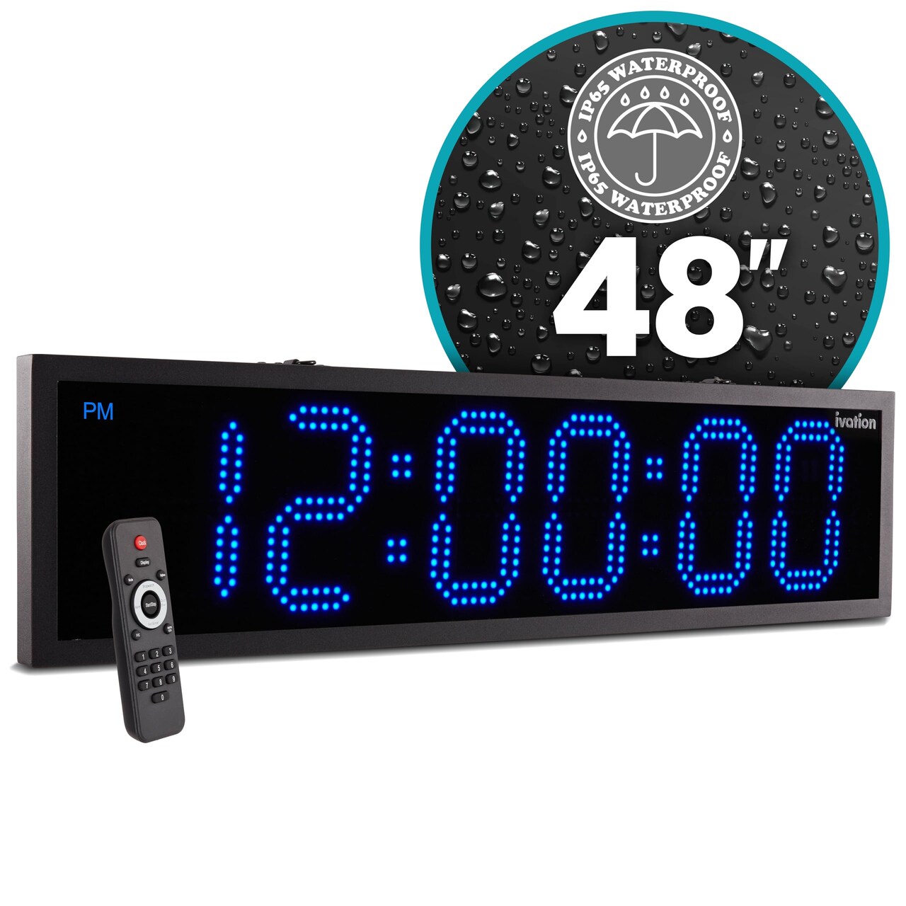 Ivation Waterproof Large Digital Clock, Outdoor Large LED Clock with Stopwatch, Alarms & More!